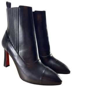 Me in the 90s black leather abstract 85mm heel elastic boots D719